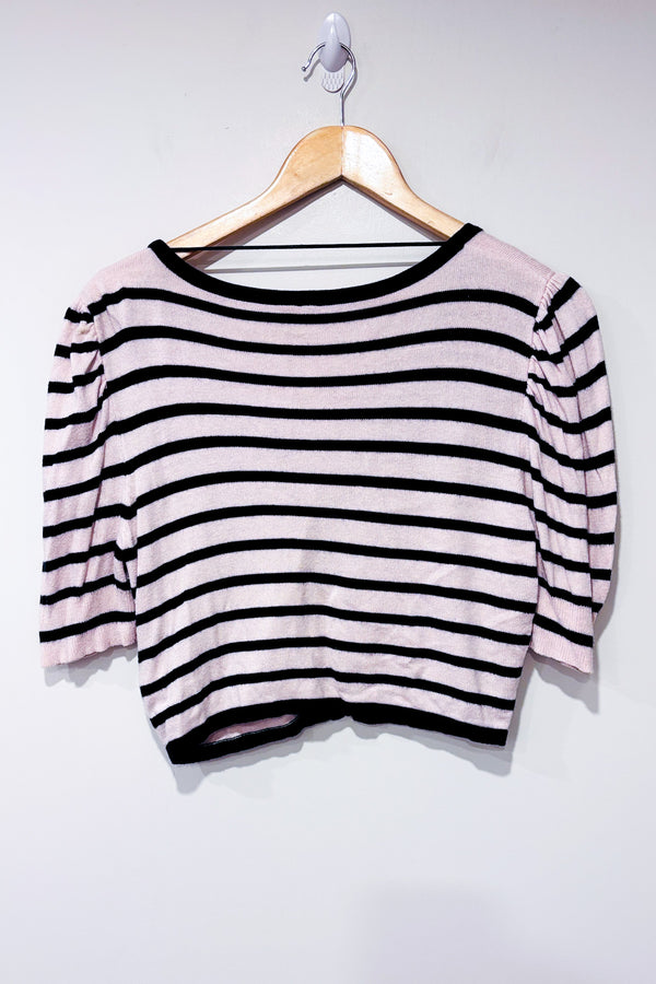 Cardigan court crème et noir rayé à un bouton (m)-H&M-La Penderie du Paradis 🕊