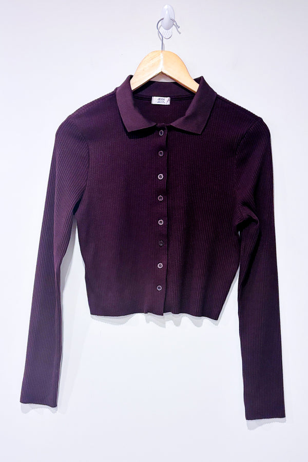 Cardigan côtelé court prune (l)-Ardene-La Penderie du Paradis 🕊