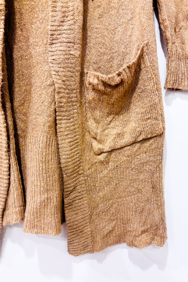 Cardigan ouvert taupe en tricot seconde main - Véro Collection- La Penderie du Paradis
