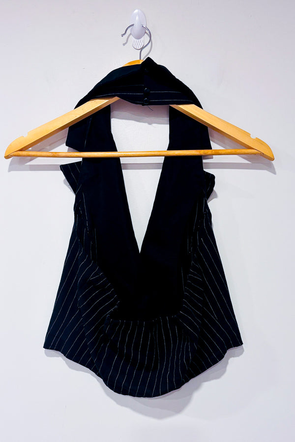 Débardeur noir rayé haut licou avec dos ouvert seconde main - Romwe- La Penderie du Paradis