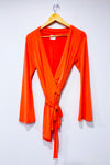 Cardigan cache-coeur corail à nouer* seconde main - Joëlle Deslaunier- La Penderie du Paradis