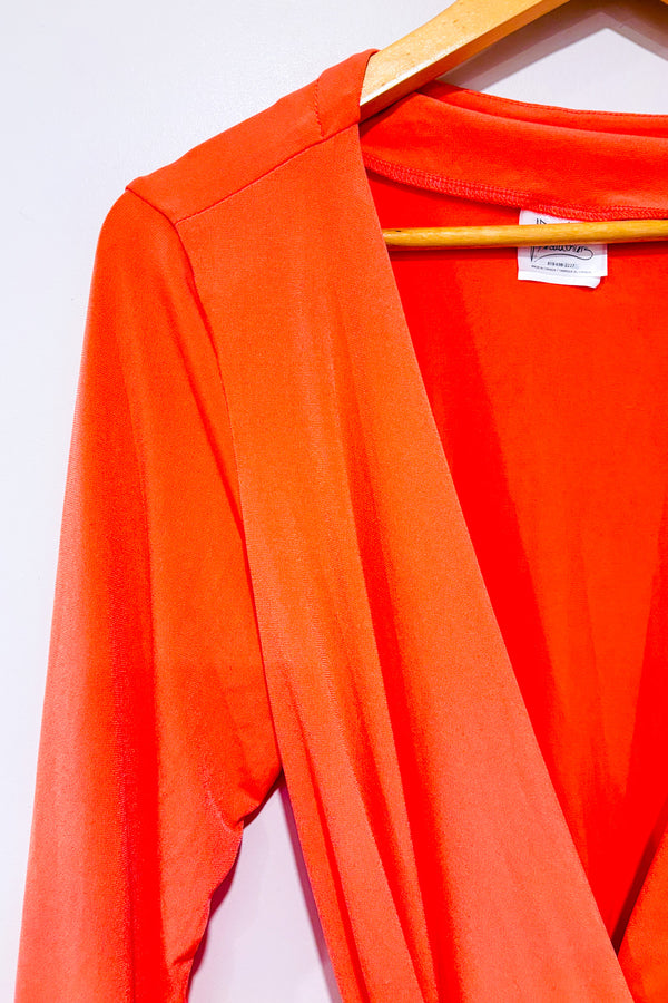 Cardigan cache-coeur corail à nouer* seconde main - Joëlle Deslaunier- La Penderie du Paradis
