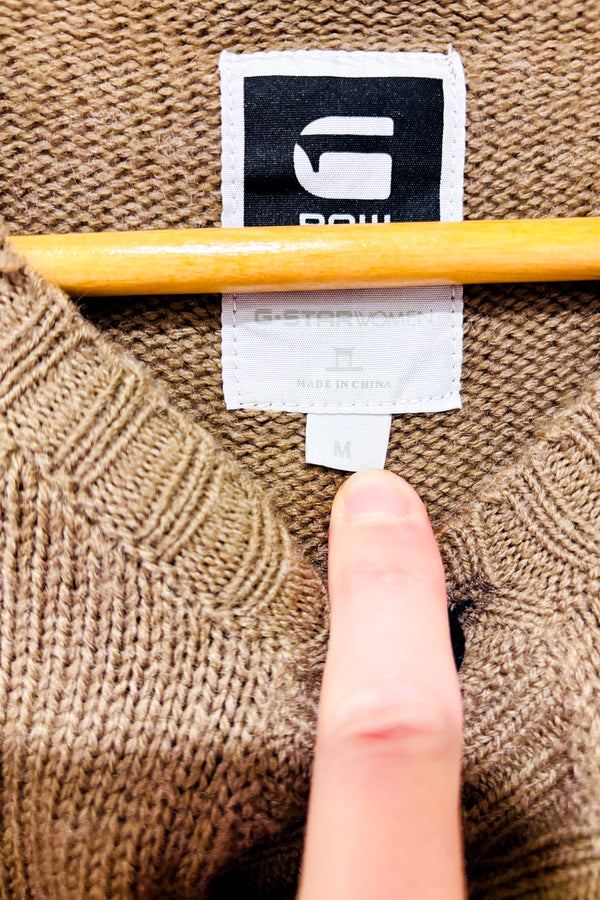 Cardigan en tricot taupe à boutons* seconde main - G-Star- La Penderie du Paradis