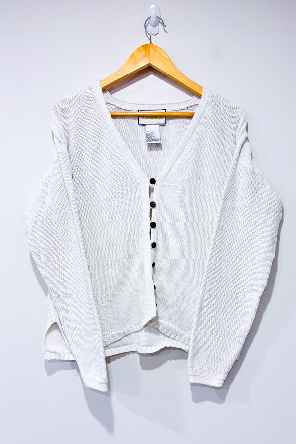 Cardigan blanc en tricot seconde main - Tamra- La Penderie du Paradis