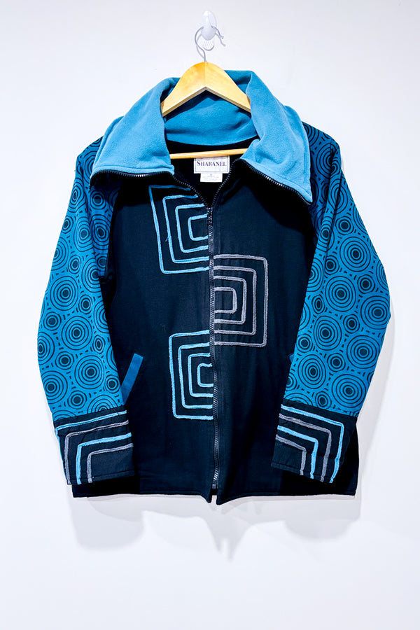 Veste vintage en coton verte et noire avec motifs seconde main - Sharanel- La Penderie du Paradis