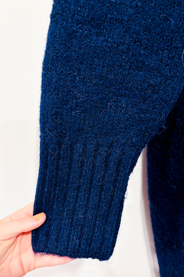 Cardigan oversized marine en laine seconde main - Zara- La Penderie du Paradis