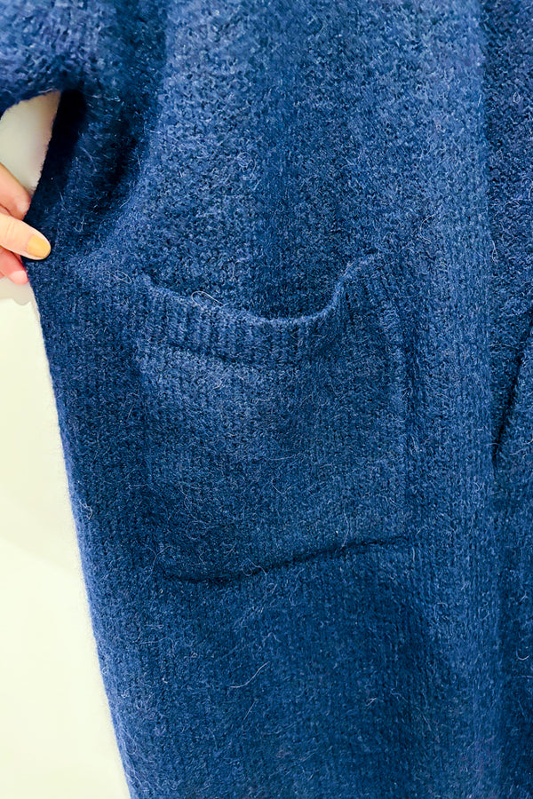 Cardigan oversized marine en laine seconde main - Zara- La Penderie du Paradis