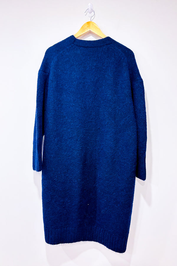Cardigan oversized marine en laine seconde main - Zara- La Penderie du Paradis