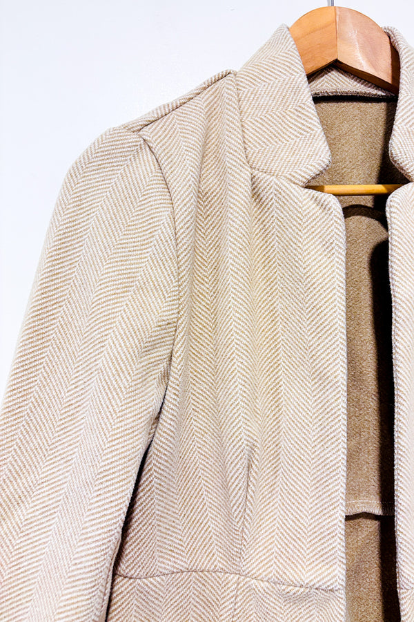 Veste ouverte beige épaisse à motifs chevrons seconde main - SHEIN- La Penderie du Paradis