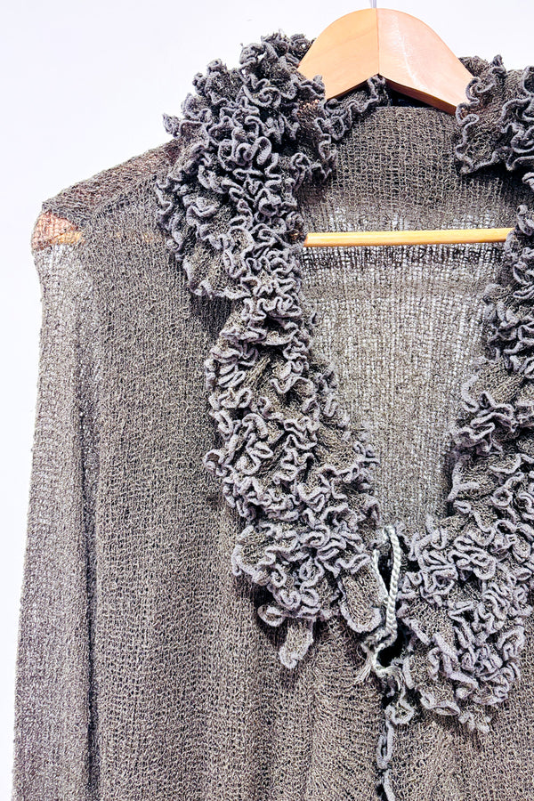 Cardigan vert en maille à nouer seconde main - Zen Den- La Penderie du Paradis