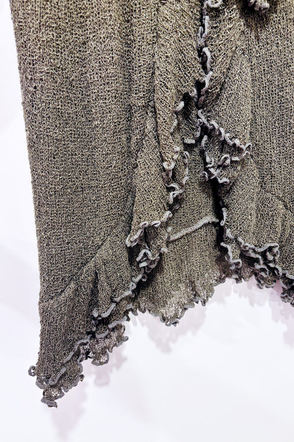 Cardigan vert en maille à nouer seconde main - Zen Den- La Penderie du Paradis