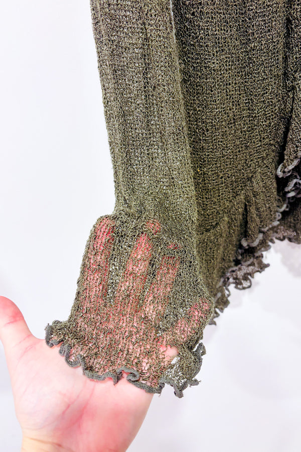 Cardigan vert en maille à nouer seconde main - Zen Den- La Penderie du Paradis