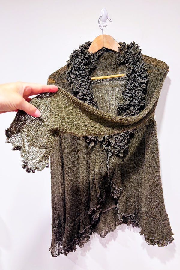 Cardigan vert en maille à nouer seconde main - Zen Den- La Penderie du Paradis