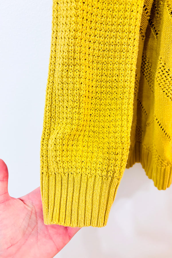 Cardigan ouvert jaune à capuchon en maille ajourée seconde main - Marled- La Penderie du Paradis
