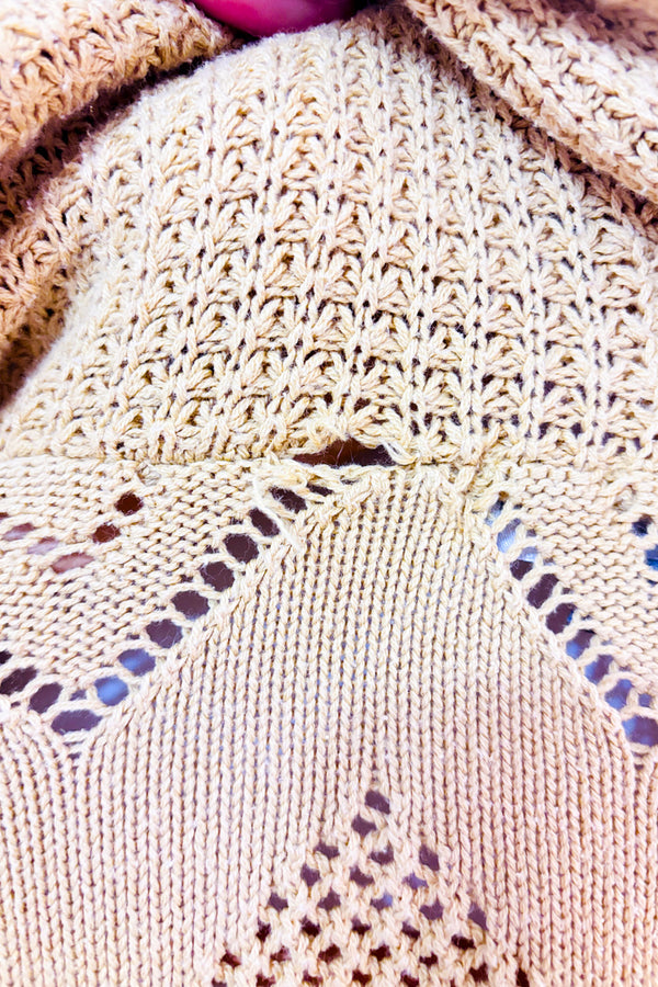 Cardigan ouvert jaune à capuchon en maille ajourée seconde main - Marled- La Penderie du Paradis