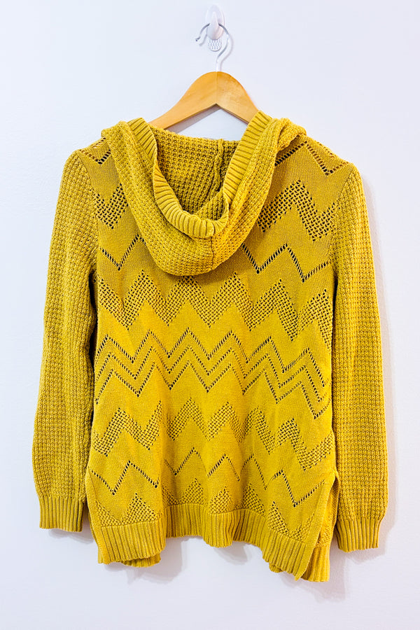 Cardigan ouvert jaune à capuchon en maille ajourée seconde main - Marled- La Penderie du Paradis