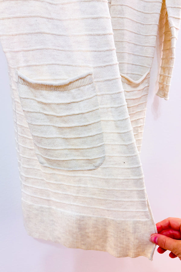Cardigan ouvert crème texturé mi-long seconde main - Soyaconcept- La Penderie du Paradis