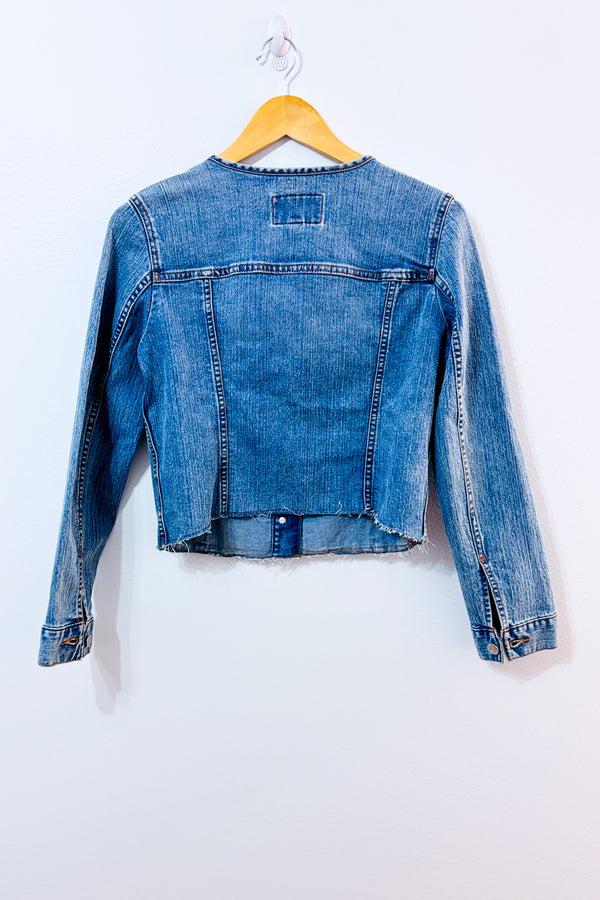 Veste en jean courte bleu pâle sans col* seconde main - Banana Republic- La Penderie du Paradis