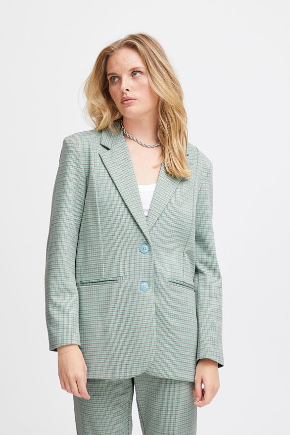 Veston oversized vert menthe à carreaux* seconde main - ICHI- La Penderie du Paradis
