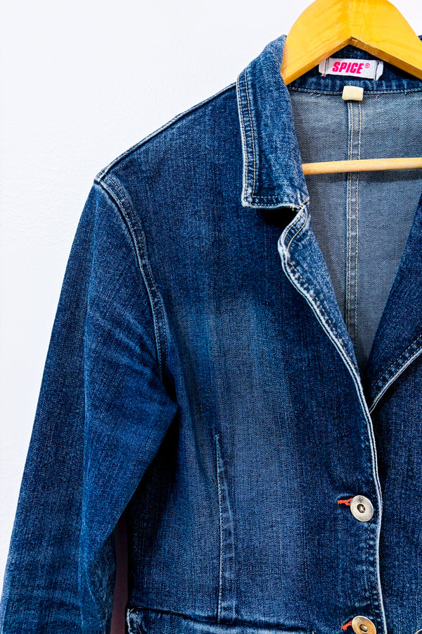 Veston en denim bleu délavé seconde main - Spice- La Penderie du Paradis