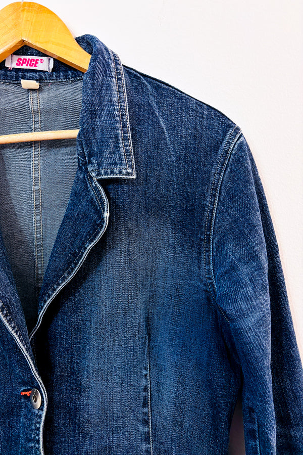 Veston en denim bleu délavé seconde main - Spice- La Penderie du Paradis