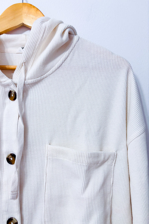 Cardigan gaufré blanc cassé à capuchon* seconde main - Roxy- La Penderie du Paradis