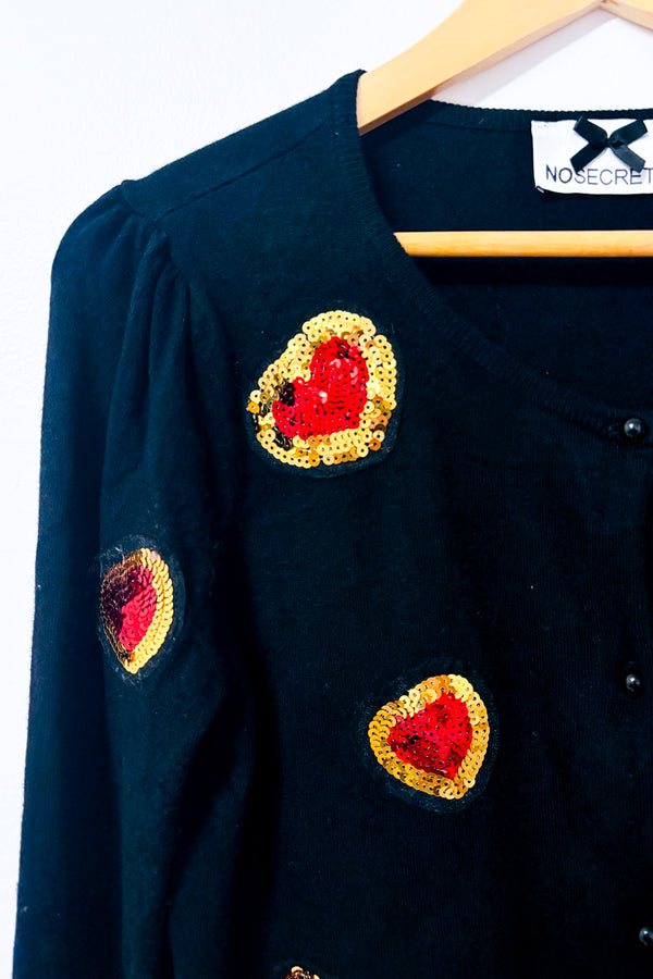Cardigan noir à coeurs en paillettes* seconde main - Nosecrets- La Penderie du Paradis