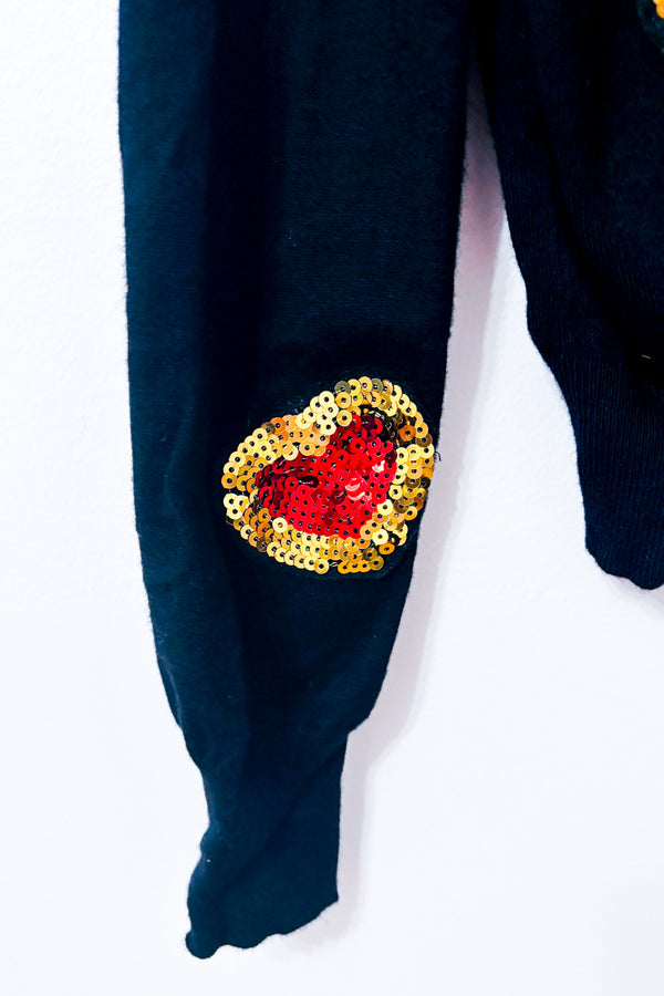 Cardigan noir à coeurs en paillettes* seconde main - Nosecrets- La Penderie du Paradis