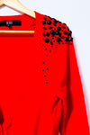 Cardigan long rouge à pierres noires seconde main - Bedo- La Penderie du Paradis