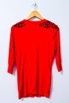 Cardigan long rouge à pierres noires seconde main - Bedo- La Penderie du Paradis