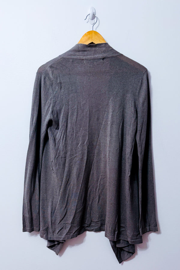 Cardigan gris ouvert à pans drapés seconde main - Bedo- La Penderie du Paradis