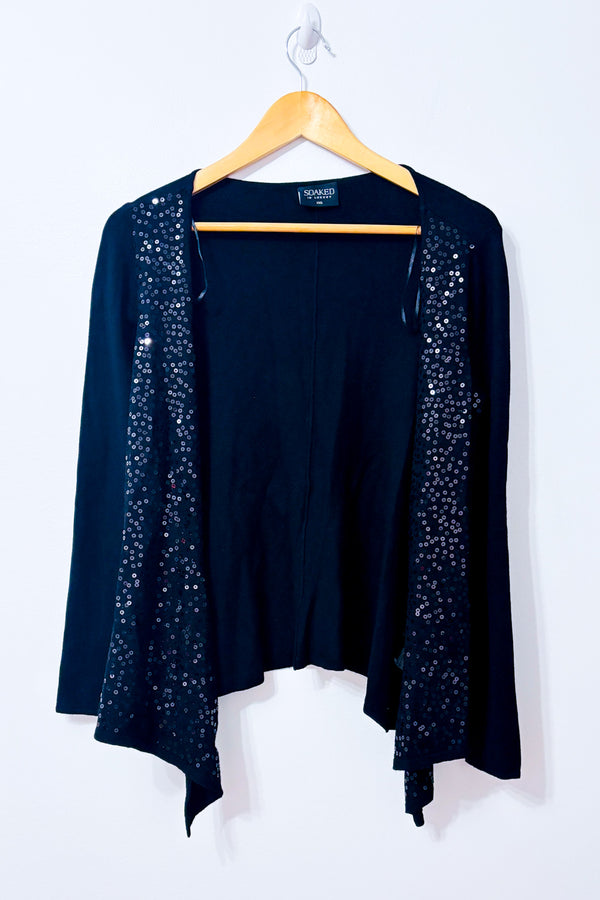 Cardigan ouvert noir Soaked In Luxury avec bordures à paillettes et pans drapés