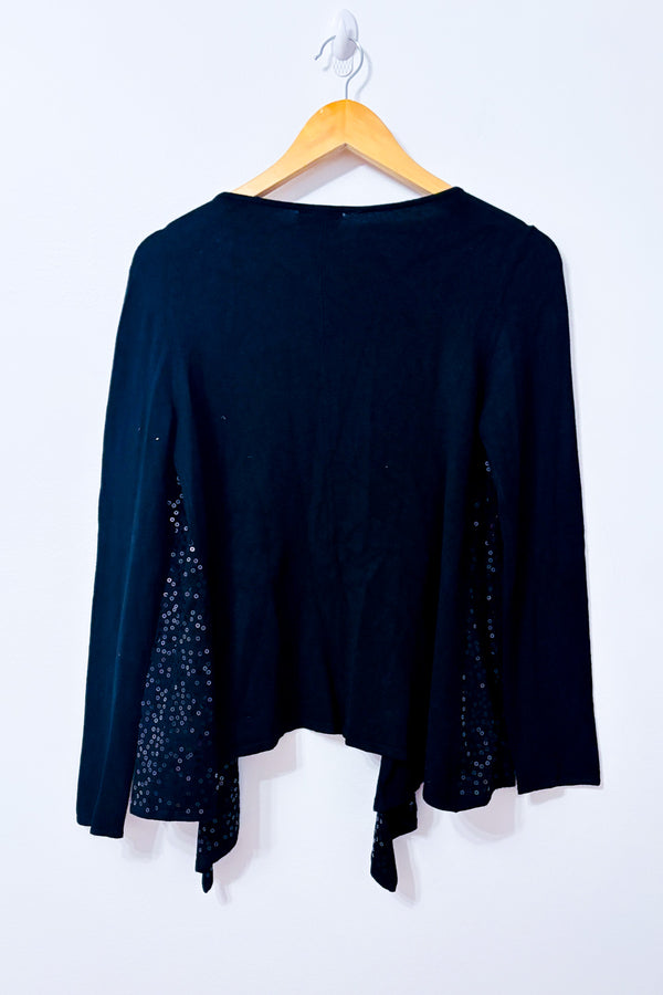 Cardigan noir ouvert à bordures de paillettes* seconde main - Soaked In Luxury- La Penderie du Paradis