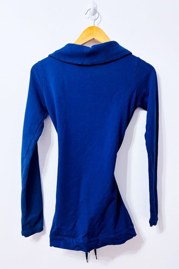 Cardigan bleu à col châle à nouer seconde main - Kitchen Orange- La Penderie du Paradis