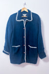 Cardigan long marine en laine angora à boutons* seconde main - Lady Monica- La Penderie du Paradis