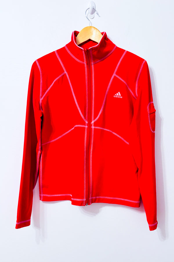 Veste de sport zippée rouge à coutures contrastantes seconde main - Adidas- La Penderie du Paradis
