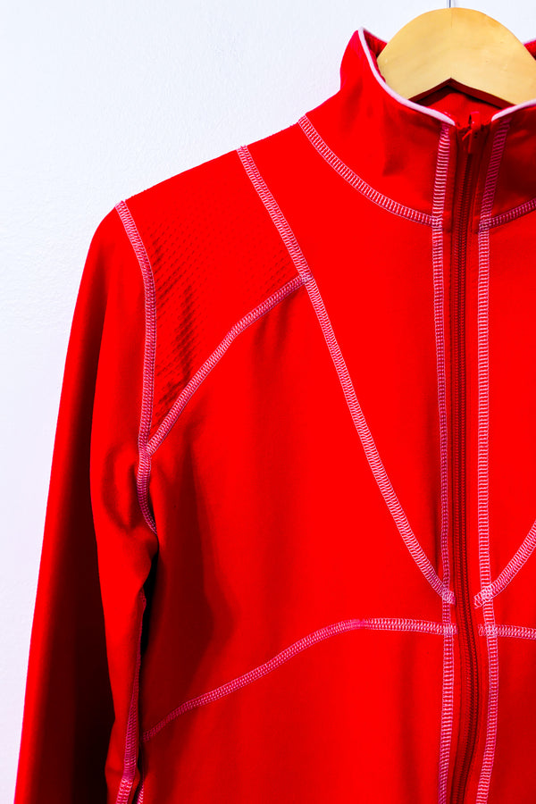 Veste de sport zippée rouge à coutures contrastantes seconde main - Adidas- La Penderie du Paradis