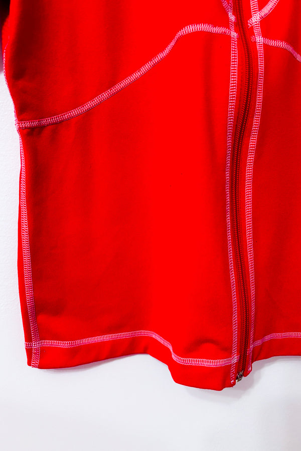 Veste de sport zippée rouge à coutures contrastantes seconde main - Adidas- La Penderie du Paradis