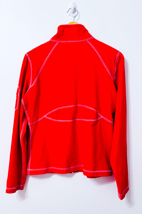 Veste de sport zippée rouge à coutures contrastantes seconde main - Adidas- La Penderie du Paradis