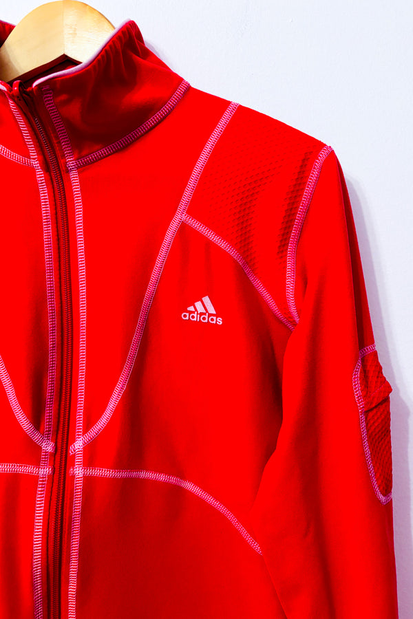 Veste de sport zippée rouge à coutures contrastantes seconde main - Adidas- La Penderie du Paradis