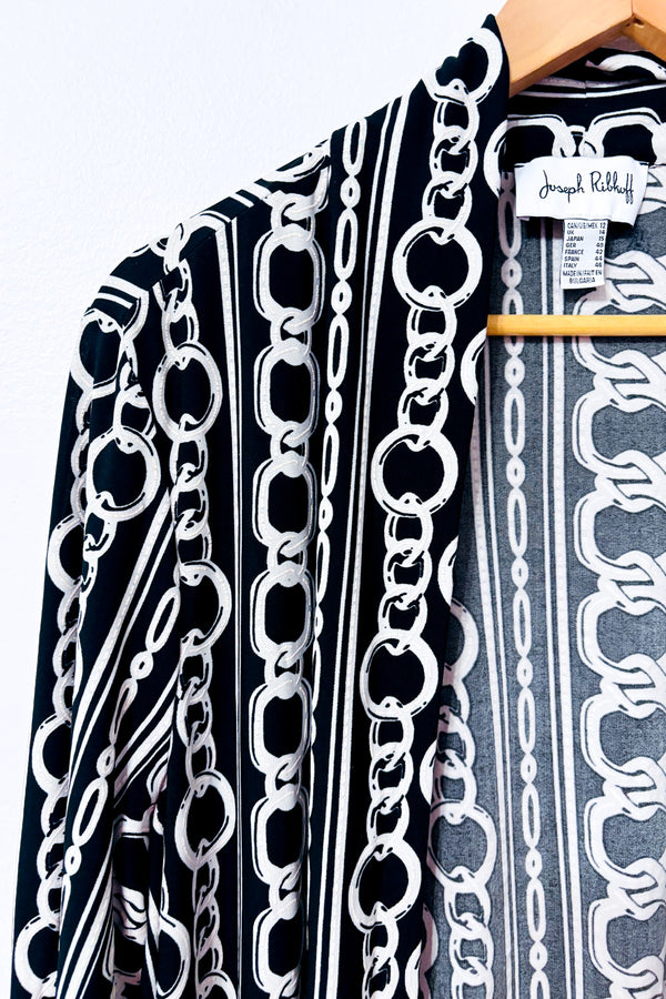 Cardigan long ouvert noir et blanc à imprimé chaînes* seconde main - Joseph Ribkoff- La Penderie du Paradis