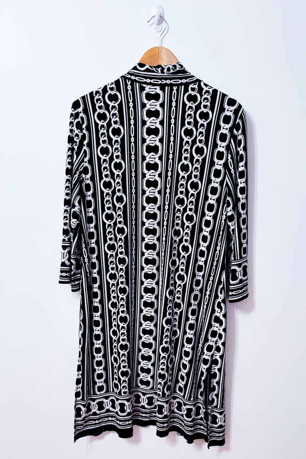 Cardigan long ouvert noir et blanc à imprimé chaînes* seconde main - Joseph Ribkoff- La Penderie du Paradis