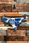 Bas de maillot de bain tanga fleuri blanc et bleu (xs) seconde main Zaful 