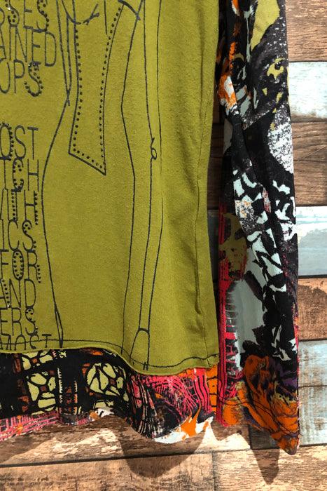 Chandail vert avec motifs multicolores (l) seconde main Razalio Baressa 