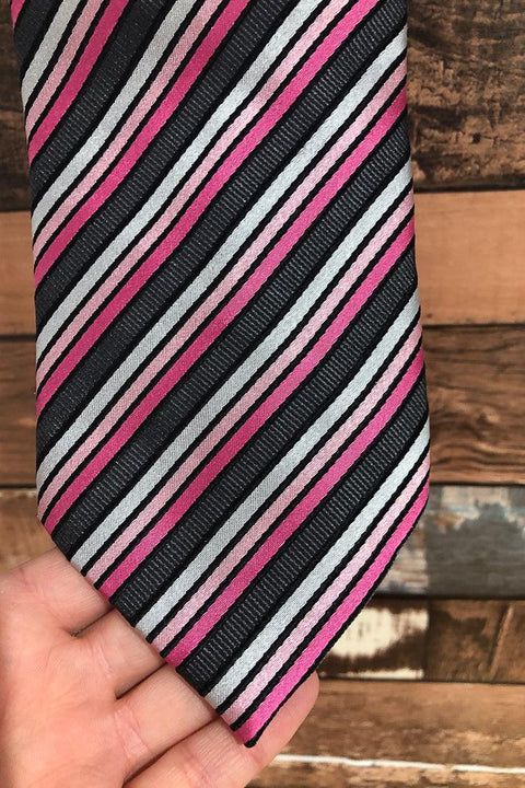 Cravate rayée rose et grise - Homme seconde main Rafaelle   