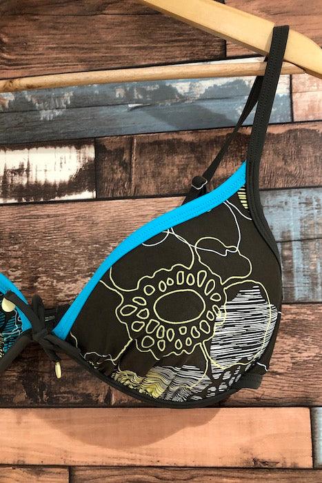 Haut de maillot de bain kaki avec fleurs turquoises (xl) seconde main Lolë 