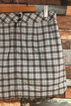 Jupe-short imperméable bleue et brune à carreaux (l) seconde main Lolë 