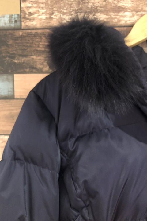 Manteau mauve gaufré doublé en duvet avec capuchon en fourrure (xl) seconde main Laura   