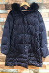 Manteau mauve gaufré doublé en duvet avec capuchon en fourrure (xl) seconde main Laura 