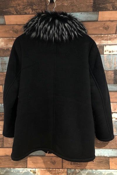 Manteau noir avec col de fourrure intérieur en duvet (m) seconde main Jessica Simpson   